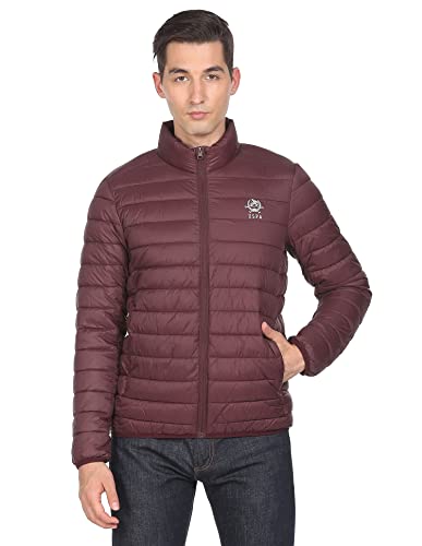 U.S. POLO ASSN. Men Maroon High Neck Nylon Solid Puffer Jacket