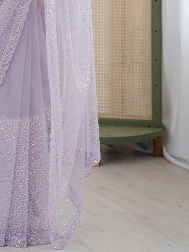 AKHILAM Women's Shimmer Lavendar Net Embellished Saree With Unstitched Blouse Piece (AARYAN20901_KR)
