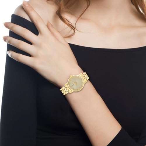 Titan Karishma Quartz Analog Champagne Round Dial Golden Stainless Steel Strap Watch for Women - NT2593YM01
