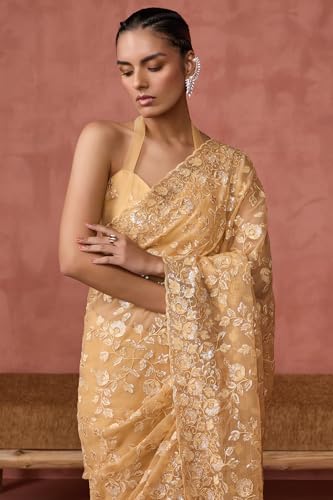 Soch Womens Yellow Georgette Embroidered Saree