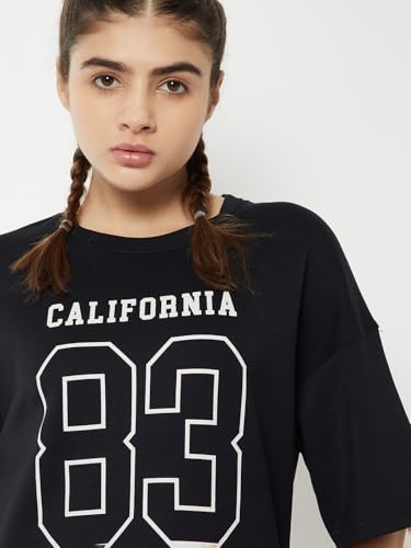 Max Women Typographic Print T-Shirt (Black_XXL)