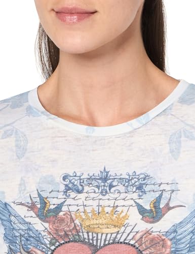 GUESS Women White Printed Round Neck Short Sleeves T-Shirt