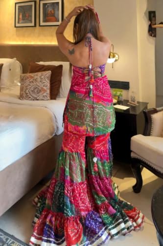 VARNI FABRICS: A lady's First Love Women's Multicolor Georgette Bandhni Printed Kurti Set With Sharara And Dupatta