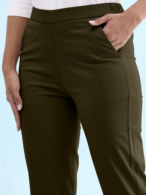 GO COLORS Women Dark Olive Chinos Trousers