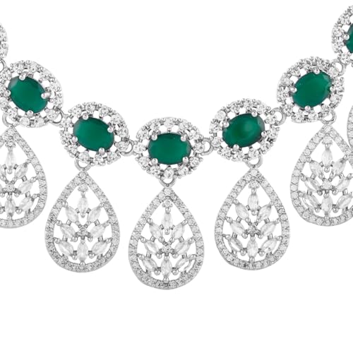 VOYLLA Sparkling Elegance Radiant Reverie American Diamond Necklace Set |Necklace Sets For Women| Short Necklace Set For Women|Wedding|Party|Gift For Women|American Diamond|Cz Necklace Sets|