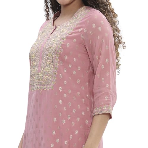 BIBA Women Dull Pink Embroidered Straight Suit Set_44