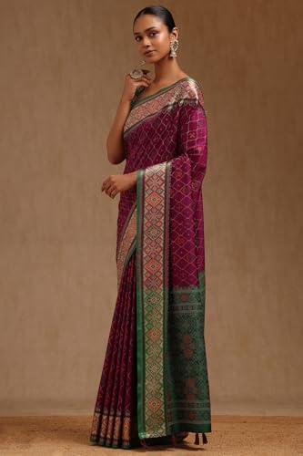 Soch Womens Purple Silk Blend Woven Design Saree With Thread Work