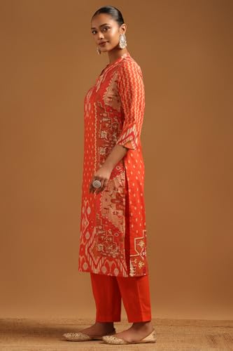 Soch Womens Orange Cotton Ikkat Kurta Set