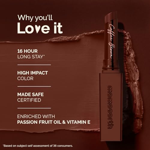 Mamaearth Luxe Matte Long Stay Lipstick with Passion Fruit Oil & Vitamin E -2g | Coffee Brown 16 Hour Long Stay | High Impact Color | Made Safe Certified