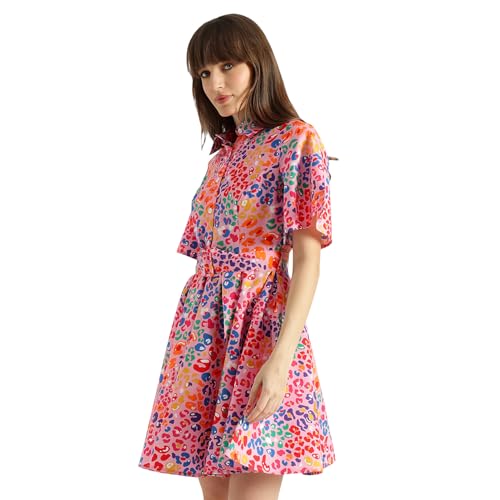 United Colors of Benetton Spread Collar Printed Flared Dress (Size: S)-25A4WVNDR408I902 Multicolour