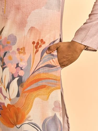 DIWAS BY MANYAVAR Men's Cotton Blend Floral Abstract Print Kurta Set (Lilac,M)