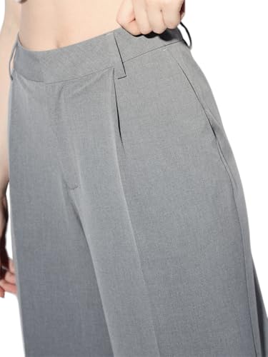 ONLY Women Solid Straight Fit Casual Grey Pants