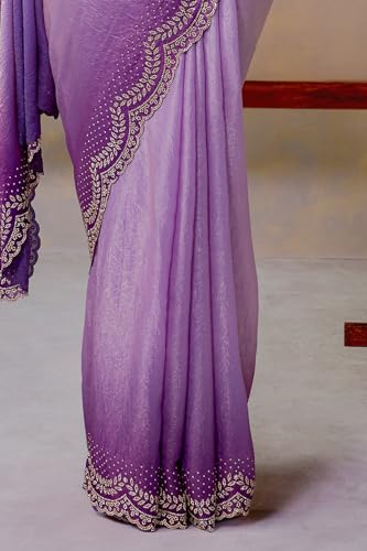 Soch Womens Lavender Fendy Organza Embellished Saree With Stone Work