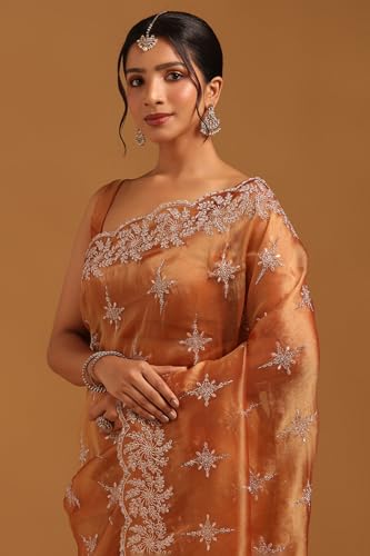 Soch Womens Peach Tissue Ethnic Motifs Saree With Stone Work