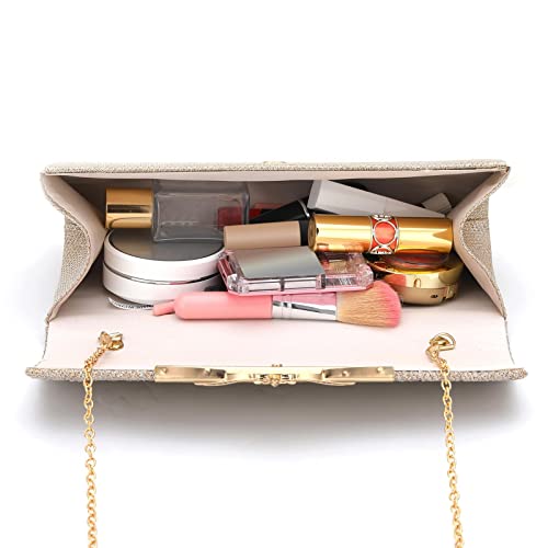 LOOM TREE® Women Evening Bag Party Banquet Glitter Bag Chain Shoulder Bag Champagne | Womens Handbags & Bags