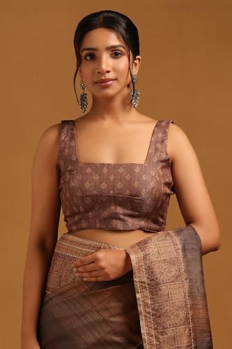 Soch Womens Earth Tussar Ethnic Motifs Saree With Kantha Embroidery