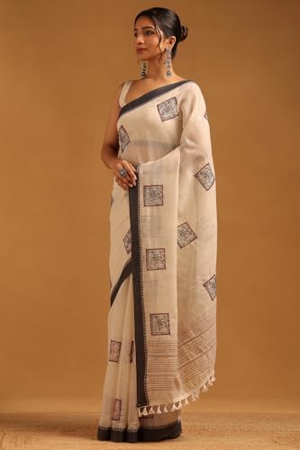 Soch Womens Black Chanderi Warli Saree With Thread Work