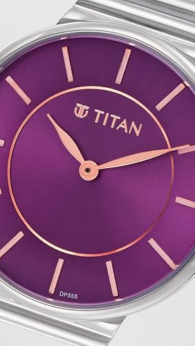 Titan Aura Quartz Analog Purple Dial Stainless Steel Strap Watch for Women-95245KM01