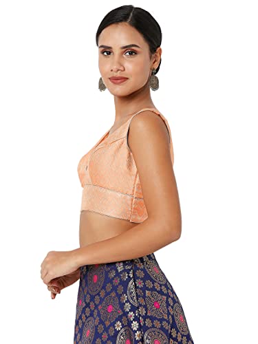 SALWAR STUDIO S Women's Peach Brocade Self Design Readymade Saree Blouse-SSB4180-PECH