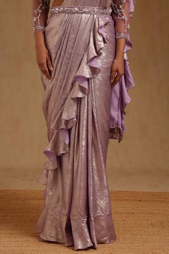 Soch Womens Lavender Fendy Tissue Solid Ready to Wear Saree