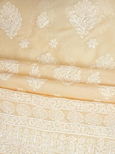 Ada Hand Embroidered Lucknowi Chikankari Unstitched Cotton Dress Material Suit Piece with Dupatta for Women 01A853618 Fawn