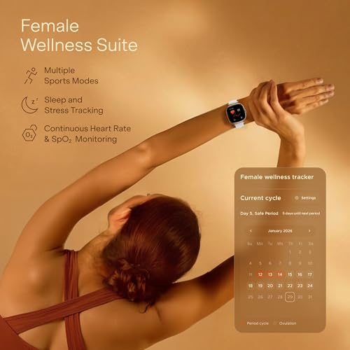 boAt Chrome Ivory Smart Watch for Women, co-Designed with GIVA, 1.7" AMOLED Display, 1000 nits Brightness, Premium Metallic Build, Female Wellness Tracker smartwatch for Women (Pearl Glow)