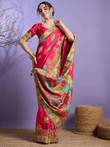 AKHILAM Women's Kanjivaram Woven Soft Silk Saree With Blouse Piece