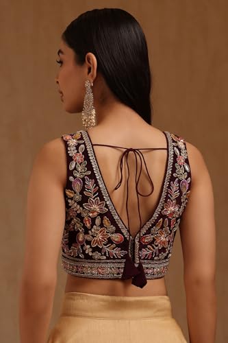 Soch Womens Wine Crepe Embroidered Padded Blouse with Sequins