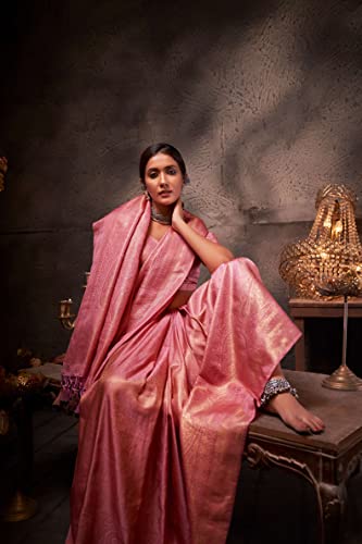 Vardha Women's Kanchipuram Art Silk Saree with Unstitched Blouse Piece - Gold Zari Woven Work Sarees for Wedding (Aashni Silk_518)