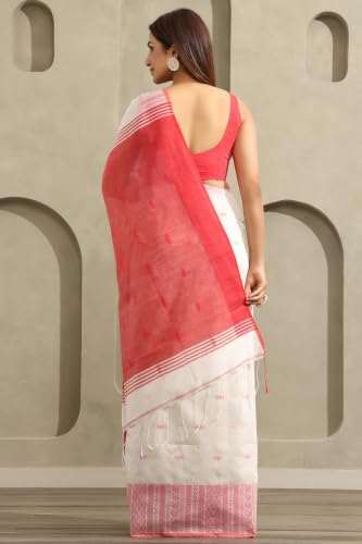 Soch Womens Red Cotton Jamdani Woven Saree