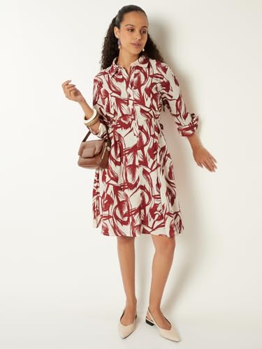 Max Women Printed Shirt Dress (Off White_S)