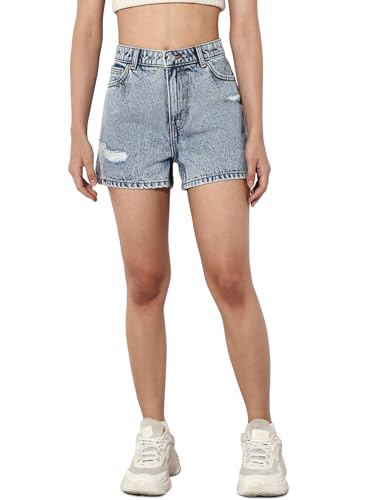 ONLY Women's Regular Fit High-Rise Blue Shorts