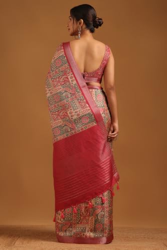 Soch Womens Pink Tussar Botanical Saree