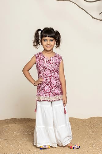 Itemzon Kiara Lavender Kids Sleeveless Trending Sharara Set (9-10 Years, Mehroon)