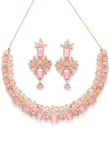 Karatcart Rose gold Plated American Diamond Necklace Set for Women