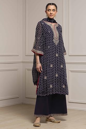 Biba Women Purple Viscose Straight Suit Set_40