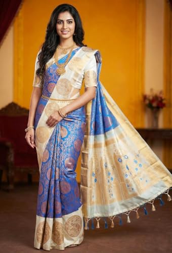 SREE KUMARAN Women's Kanchipuram Kubera Silk Pure Pattu Sarees With Blouse