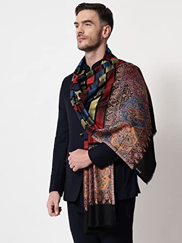 Pashtush mens Extra Fine Wool stole, floral design, Multicolour (Stole, Multi)