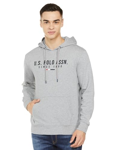 U.S. POLO ASSN. Mens Solid Full Sleeve Front Closed Hoddie Sweatshirts (USSWSS3031_Grey_S)