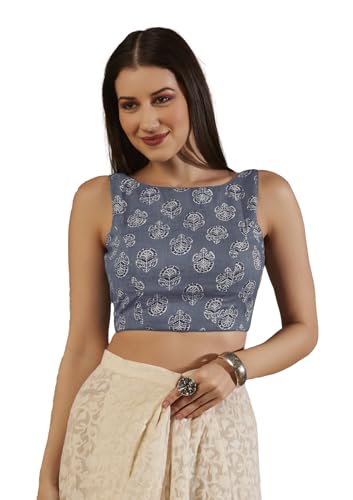 SALWAR STUDIO Blue Cotton Block Printed Blouse_MD-0034-BLUE-42
