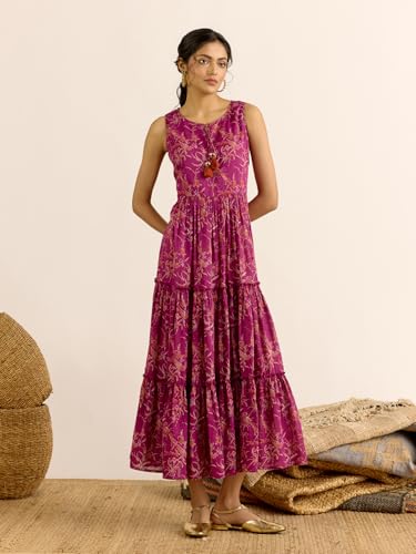 Aarke Ritu Kumar Purple Ditya Fit & Flare Round Neck Long Dress