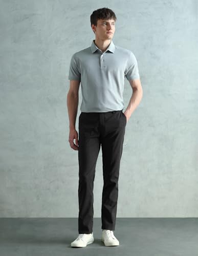 Arrow Men's Tapered Fit Mid Rise Trousers (ARAEOTR2192_Black_34)