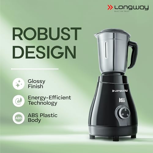 Longway Mix Pro 550 Watt Mixer Grinder with 4 Jars for Grinding, Mixing, Blending, Juicing with Powerful Motor (Black & Gray,4 Jars)