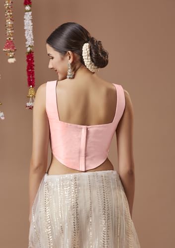 SALWAR STUDIO Baby Pink Silk Sleeveless Corset Readymade Blouse