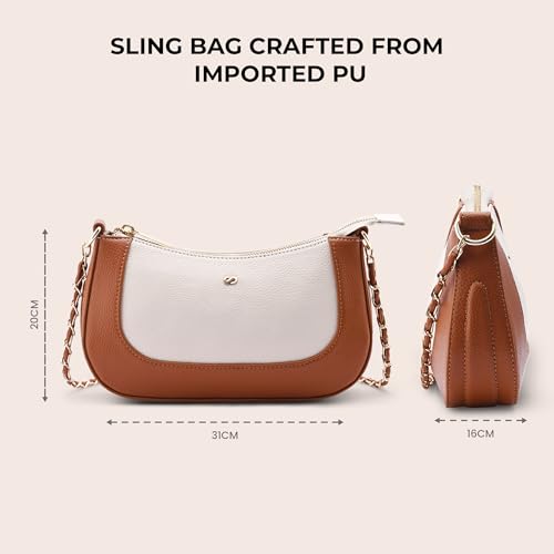Symbol Premium Women's Sling Bag crafted from Imported PU | Stylish Handbag | Ladies Purse (SP-SS25-CARL-BAG-07_Tan+Cream_Free Size)