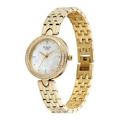 Raga Showstopper 5.0 Quartz 3 Hands Round White MOP Dial, Gold Strap Watch for Women - 95463YM01