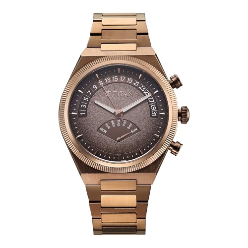 Titan Micromotors Analog with Retrograde Day and Date and Brown Dial Coffee Stainless Steel Strap Watch for Men - 90180QM01