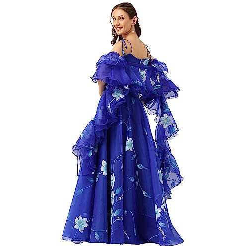 Divena Blue Floral Hand Paited Organza Lehenga choli with Friled Dupatta Set