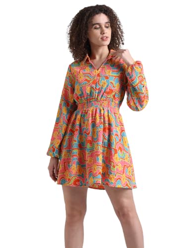 ONLY Women's Polyester Blend Classic Mini Dress (Kumquat)