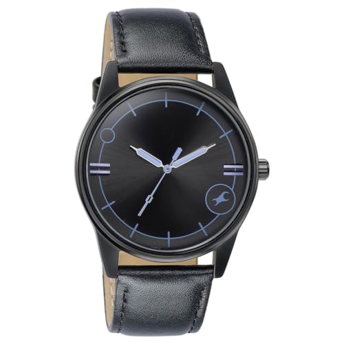 Fastrack Plain 3 Hands Black Round Dial Black Plating Leather Strap Mens Watch - 3305NL02